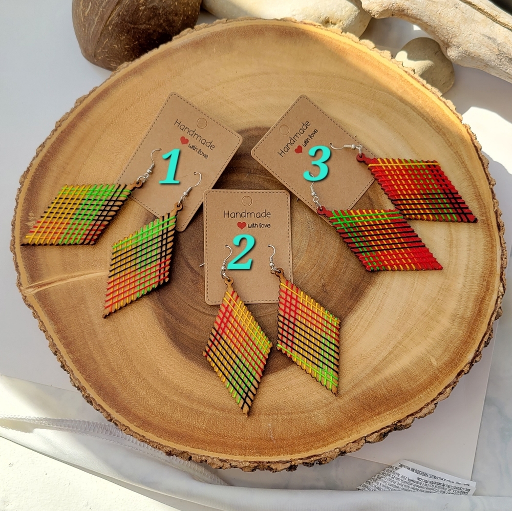 Handmade Multicolor Geometric Wooden Earrings - Picture 7 of 7